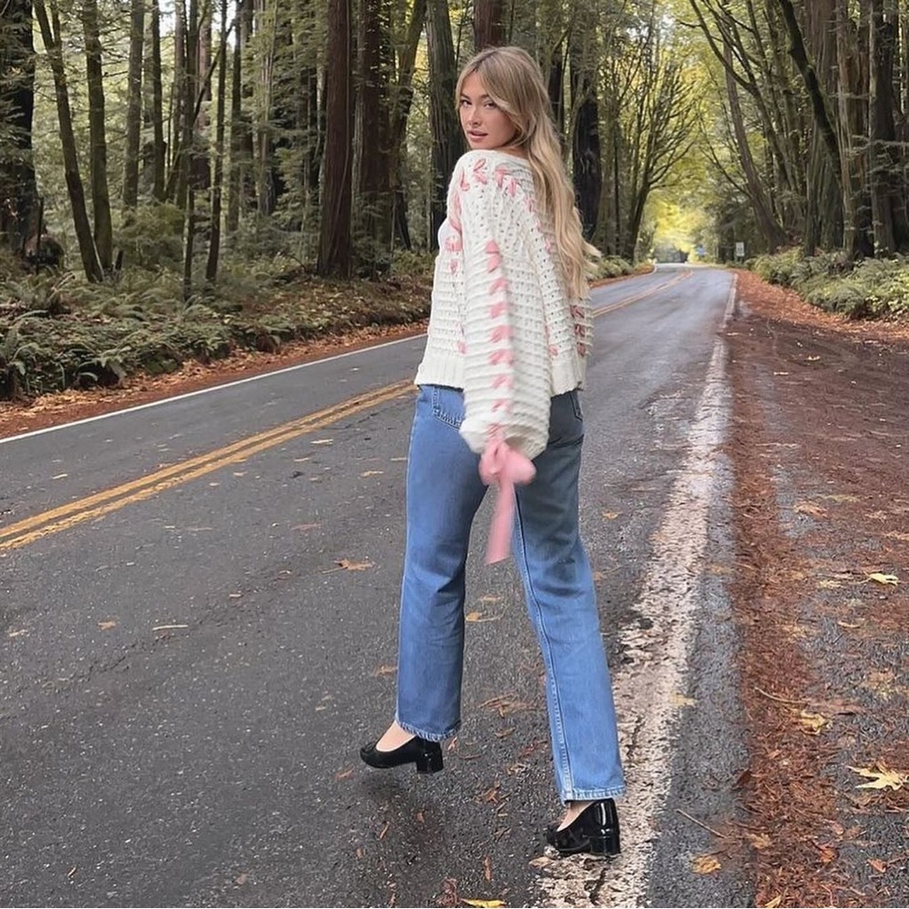 For Love And Lemons Laurel Oversized Pink Ribbon Sweater Size Small NWT - Picture 5 of 14